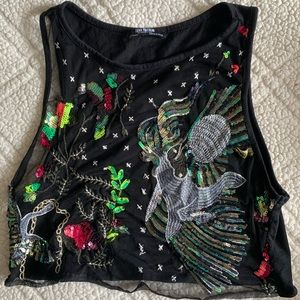 Zara embroidered cropped tank